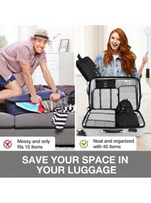 8/7 件套防水旅行收纳袋，便携式行李袋，衣物收纳袋，简约涤纶行李袋，适合化妆包，护肤包，大容量衣服袋，衣服分类套装，波西米亚风 - 彩色 - 查看 5