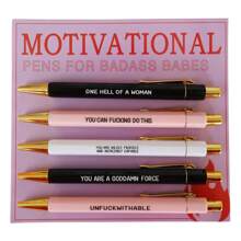 5pcs/Set Fun Slogan Ballpoint Pen Set - 1.0mm Tip, Black Ink, Vibrant Motivational Quotes, Unique Office Gift For Colleagues, Personalized Everyday Writing Pen Set With Humorous Slogans Back To School