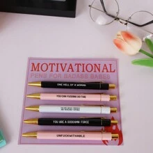 5pcs/Set Fun Slogan Ballpoint Pen Set - 1.0mm Tip, Black Ink, Vibrant Motivational Quotes, Unique Office Gift For Colleagues, Personalized Everyday Writing Pen Set With Humorous Slogans Back To School
