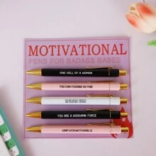 5pcs/Set Fun Slogan Ballpoint Pen Set - 1.0mm Tip, Black Ink, Vibrant Motivational Quotes, Unique Office Gift For Colleagues, Personalized Everyday Writing Pen Set With Humorous Slogans Back To School