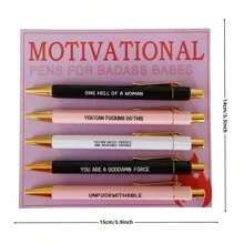5pcs/Set Fun Slogan Ballpoint Pen Set - 1.0mm Tip, Black Ink, Vibrant Motivational Quotes, Unique Office Gift For Colleagues, Personalized Everyday Writing Pen Set With Humorous Slogans Back To School