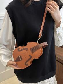 Bolsa transversal de ombro, peça única, nicho da moda, bolsa em formato especial de violino de poliuretano, adequada para uso casual feminino na rua