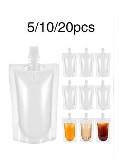 5pcs/10pcs/20pcs Reusable Transparent Drink Pouches, Water Bottle Sleeve Bags, Plastic Water Bottle Bags, Juice Pouches, Convenient Drinking Water Bags, Leak-Proof & Portable, Suitable For Storing Juice And Cold Drinks For School Supplies, Camping, Seed Storage, Travel, Outdoor Sports, Concerts And Events