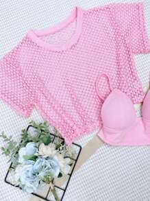Women's Fishnet Top Set - 淺粉色 - 查看 3