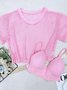 Women's Fishnet Top Set - 淺粉色 - 查看 1