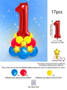 17 Stück/Set 0-9 Zahlenballons, 32 Zoll Folienballons mit Zahlen für Geburtstagsdekoration, Einschulung, Valentinstag - Verschiedenfarbig - Übersicht 17
