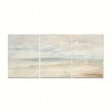 Juego de 3 impresiones en lienzo de paisaje de playa y minimalista - Arte de pared de paisaje marino en tonos pastel vintage, pósters sin marco para decoración de sala de estar, dormitorio y dormitorio