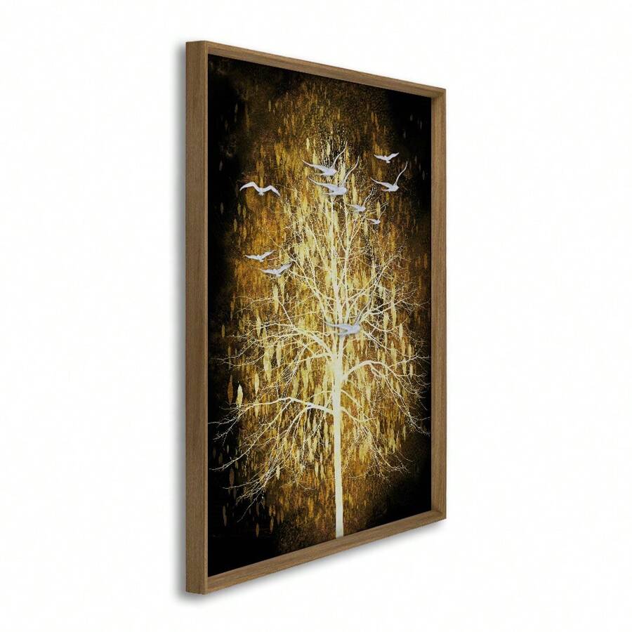 Decorative Golden Tree With Birds Frame - For Living Room, Office And Dining Room - Gỗ - Xem 1