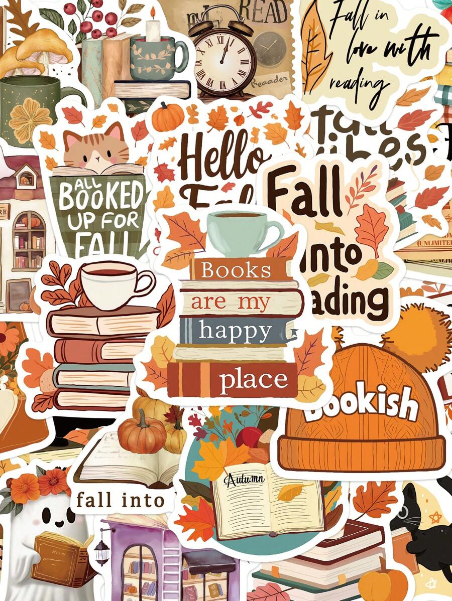 50pcs Bookish Fall Stickers Laptop Handbook Cell Phone Case Decorative Stickers Back To School
