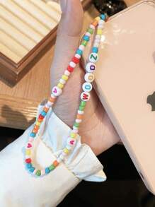 Customized Phone Lanyard, Fashion Colorful Rice Bead & Letter Bead Phone Strap, Personalized With Name, Slogan, Location, Date, Suitable As Birthday, Anniversary, Daily Wear Gift