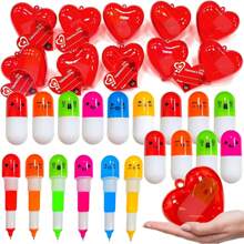 6 مجموعة بطاقات عيد الحب مع أقلام قابلة للسحب، صناديق قلوب مليئة، هدايا عيد الحب، هدايا تبادل في الصف، قرطاسية عيد الحب، ألوان