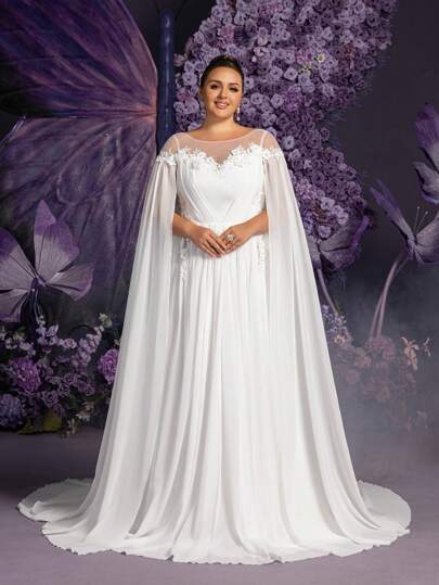 Faeriesty فستان زفاف شيفون بتفاصيل طرحة الكتف وزخرفة الأزهار