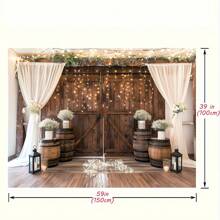 1 件，乡村谷仓门婚礼摄影背景，配白色花朵和木桶装饰，1 件经典风格涤纶面料照片背景，适用于复古乡村周年纪念装饰 - 多色 - 查看 9