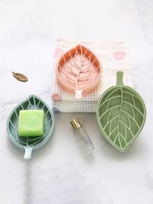5 Pcs Leaf Design Soap Holder, Creative Bathroom Soap Tray With Drainage, Double Layer Hollowed Out Plastic Soap Box, Decorative And Practical Household Soap Container, Creative Leaf Model Soap Box Double Layer, Oval Home Bathroom Decor Summer Back To School