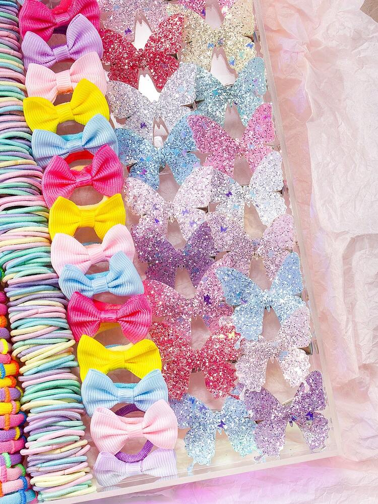 مجموعة اكسسوارات شعر فراشات لامعة 287 قطعة، تشمل ش...