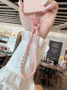Customized Minimalist Pink Letter Beads Phone Lanyard (Comes With Phone Charm Washer), Can Customize Name, Slogan, Date, Suitable For Birthday, Anniversary, Gift-Giving, Everyday Wear