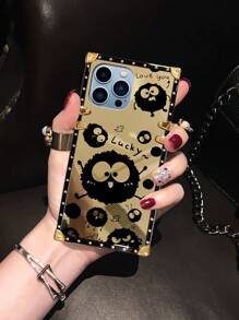 1pc Mirrored Cartoon Coal Ball Pattern Rectangle Phone Case, Creative Shock-Proof Protective Cover, Gift For Lover, Friend, Family, Birthday - Gold - View 6