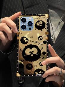 1pc Mirrored Cartoon Coal Ball Pattern Rectangle Phone Case, Creative Shock-Proof Protective Cover, Gift For Lover, Friend, Family, Birthday - Gold - View 5