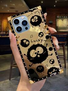1pc Mirrored Cartoon Coal Ball Pattern Rectangle Phone Case, Creative Shock-Proof Protective Cover, Gift For Lover, Friend, Family, Birthday - Gold - View 4