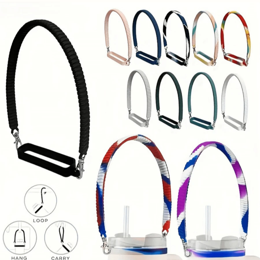 1 pièce pièce Accessoire de poignée de bouteille d'eau de sport - Sangle de bouteille d'eau, support, avec fixation - Matériau en silicone souple - Convient à la plupart des bouteilles d'eau de 8-40 oz - Convient aux accessoires de tasse - Multicolore - Voir 1