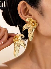 1 对不对称复古宫廷风耳坠耳环，欧美时尚 - 金黃色 - 查看 1