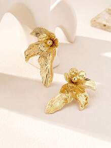 1 对不对称复古宫廷风耳坠耳环，欧美时尚 - 金黃色 - 查看 3