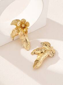 1 对不对称复古宫廷风耳坠耳环，欧美时尚 - 金黃色 - 查看 2