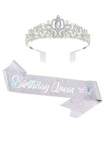 Bộ 2 chiếc thắt lưng "Birthday Queen" và vương miện đính đá - Vải bạc lấp lánh có chữ cái bằng giấy bạc màu đen Thắt lưng nữ sinh nhật + Vương miện đính đá Quà tặng tiệc sinh nhật Quà tặng tiệc sinh nhật - Nhiều màu - Xem 10