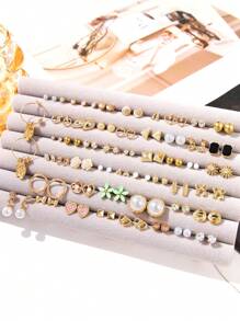 50 件/套心形花朵爱心蝴蝶水钻镶嵌耳环，女士时尚耳环套装，日常佩戴（不含礼品盒） - 彩色 - 查看 2