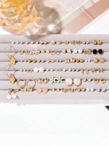 50 件/套心形花朵爱心蝴蝶水钻镶嵌耳环，女士时尚耳环套装，日常佩戴（不含礼品盒） - 彩色 - 查看 1