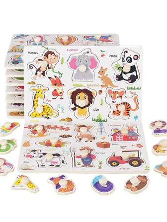 儿童木制益智拼图套装 - 带有彩色水果和动物图案的形状和数字分类板、早期学习手眼协调玩具、幼儿和学龄前儿童的理想礼物、木制数字 1、动物拼图、木制数字、木制玩具、拼图、木制拼图