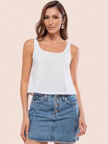 Women's Cropped Tank Top, Low-Cut, Casual, Comfortable, Plain, Gym, Cotton - 黑色 - 查看 4