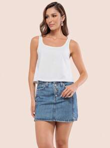 Women's Cropped Tank Top, Low-Cut, Casual, Comfortable, Plain, Gym, Cotton - 黑色 - 查看 5