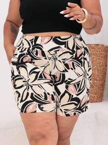 Stylish Plus Size Floral Shorts - Màu Hồng baby - Xem 4