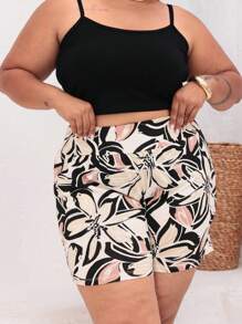 Stylish Plus Size Floral Shorts - Màu Hồng baby - Xem 1