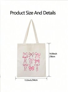 1pc Nine Pink Bow Pattern Women'S Handbags, Reusable Shopping Bags, Foldable Large Capacity Casual Shopping Bags, Simple Bohemian Handbags, Suitable For Work, Travel, Shopping, School Bags, Large Capacity, Portable, Christmas Gift, Cute Bow Bag For Women