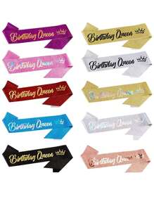 Bộ 2 chiếc thắt lưng "Birthday Queen" và vương miện đính đá - Vải bạc lấp lánh có chữ cái bằng giấy bạc màu đen Thắt lưng nữ sinh nhật + Vương miện đính đá Quà tặng tiệc sinh nhật Quà tặng tiệc sinh nhật - Nhiều màu - Xem 7