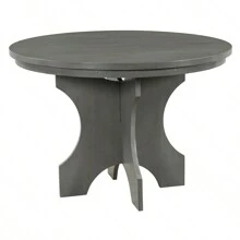 MERAX 5-Piece Rustic Charm Round Dining Set With 3 Upholstered Chairs And Curved Bench For Dining Room, Kitchen And Living Room - Grey - View 9