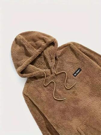 2 piezas Conjunto informal de hombre, sudadera con capucha de felpa de manga larga y pantalón de chándal de forro polar grueso, ropa de otoño e invierno