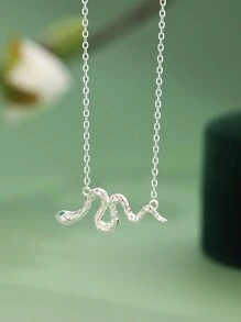 1 Set Includes: 1 Pair Earrings + 1 Necklace + 1 Ring. 925 Sterling Silver Minimalist Jewelry Set, Sparkling Cubic Zirconia Inlaid, Snake Design, Suitable For Daily Wear And Party Accessories, Gift For Women