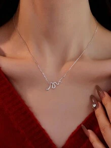 1 Set Includes: 1 Pair Earrings + 1 Necklace + 1 Ring. 925 Sterling Silver Minimalist Jewelry Set, Sparkling Cubic Zirconia Inlaid, Snake Design, Suitable For Daily Wear And Party Accessories, Gift For Women