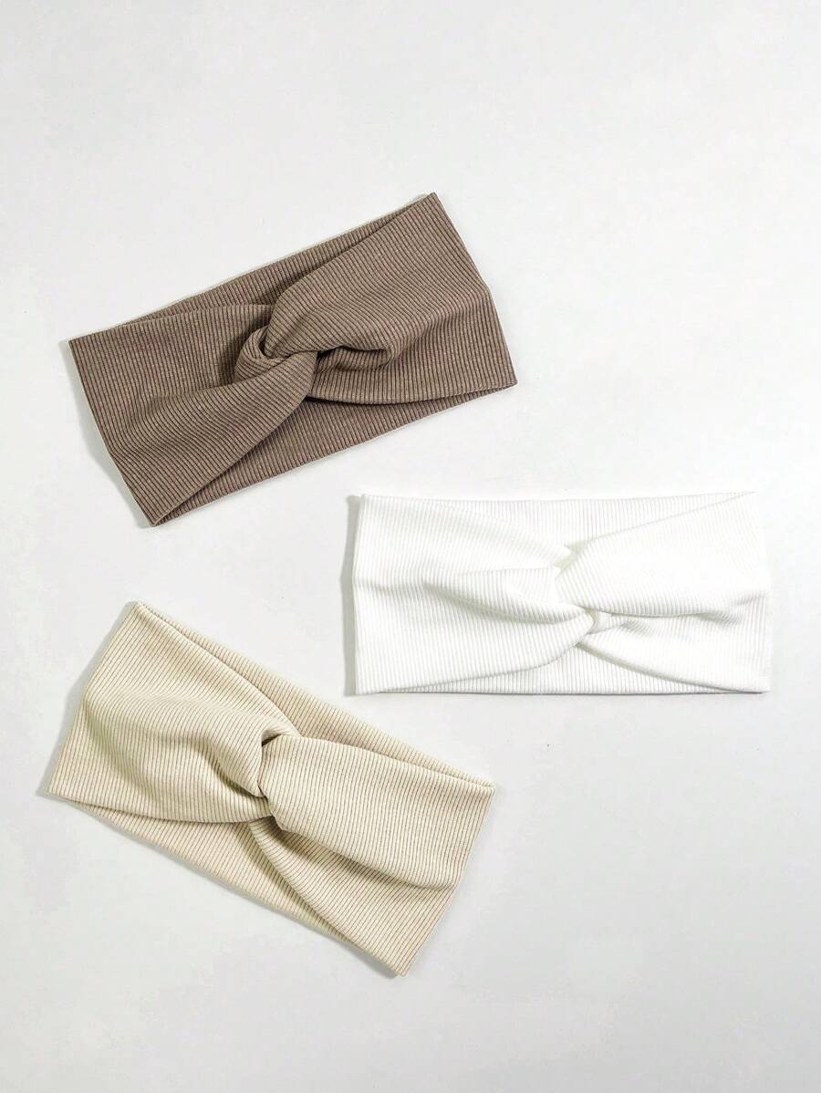 3 chiếc băng đô xoắn chéo co giãn màu trơn tối giản, đa năng