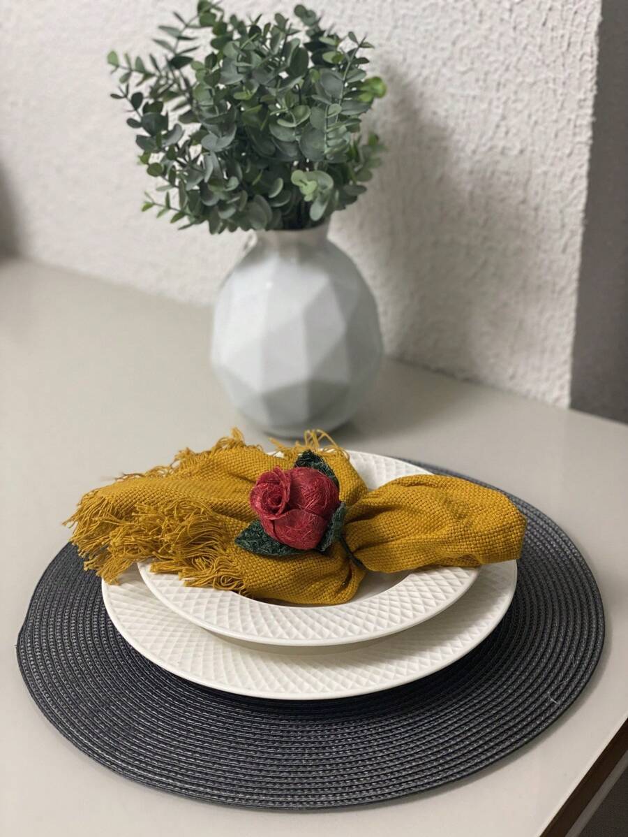 2/4/6 Pieces Round Placemat Set Sousplat Kitchen Dining - 深灰色 - 查看 1