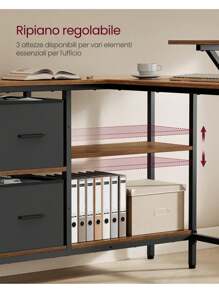 VASAGLE Scrivania a L con 2 Ampi Cesti, Scrivania per Computer con Supporto per Monitor, Scrivania Angolare, Tavolo da Gaming con Ripiani Portaoggetti Regolabile, per Studio, Marrone Vintage