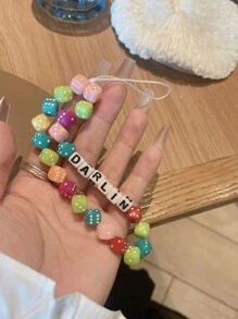 Customizable Fashion Character Random Mixed Color Dice Letter Bead Phone Chain, Personalized With Name, Slogan, Location, Date For Birthday, Anniversary, Gift, Daily Wear - Multicolor - View 6