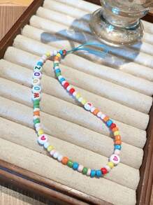 Customized Phone Lanyard, Fashion Colorful Rice Bead & Letter Bead Phone Strap, Personalized With Name, Slogan, Location, Date, Suitable As Birthday, Anniversary, Daily Wear Gift