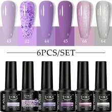 VOKY 6 CÁI/BỘ 7ML Gel làm móng tay màu trơn với bộ gel làm móng tay kim cương vụn sáng bóng, Bộ quà tặng ngày lễ hoàn hảo cho tiệm làm móng DIY dành cho phụ nữ - Nhiều màu - Xem 12