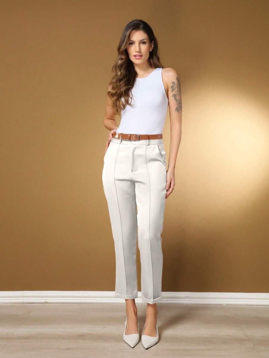Women's Basic Straight Tailored Dress Pants - White - View 1