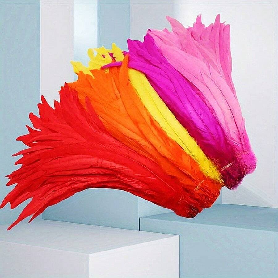 50Pcs 25-40cm Artificial Rooster Tail Feathers DIY Craft Supplies Colorful, Plume Carnival Handcrafted DIY Wedding Decor Wedding Feathers DIY Crafts