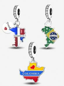 1 PIEZA Colgante de bola con charms del Estatua de la Libertad en Navidad, México, Puerta de la Victoria y Alpaca peruana, adecuado para pulseras y joyería de mujer DIY - Plateado - Ver 5
